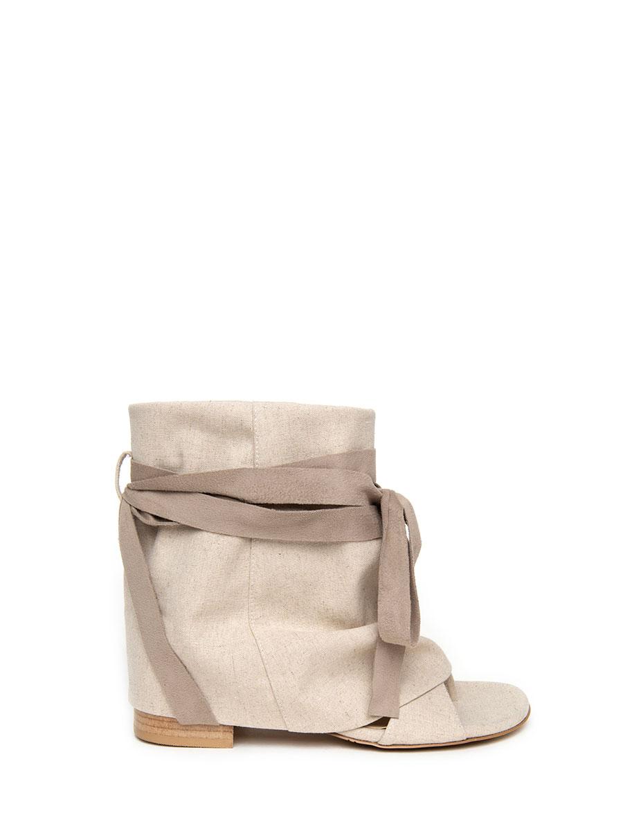 WRAP LINEN SANDAL BOOTS BEIGE