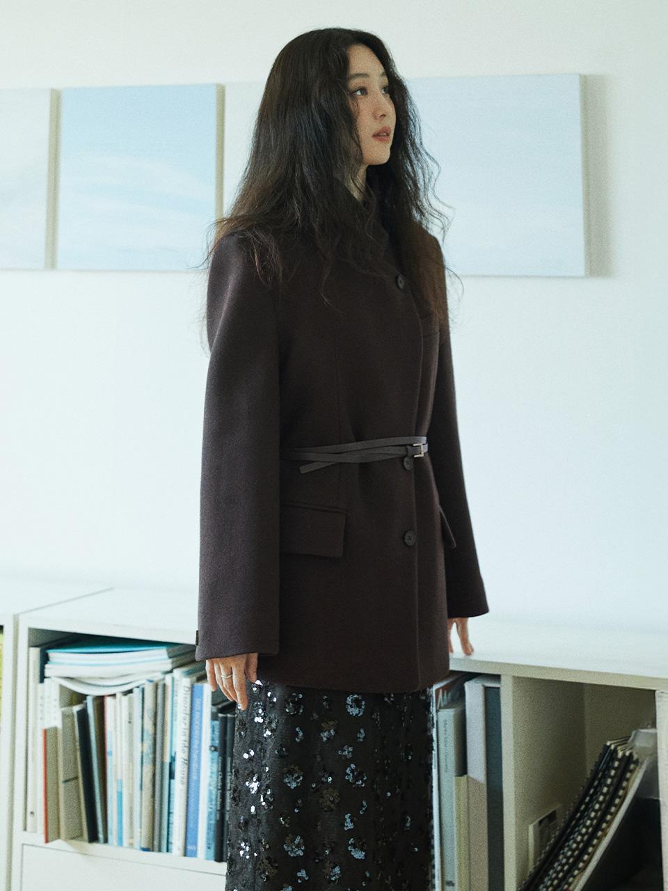 High-neck Belted Wool Jacket SW5WJ413_2color