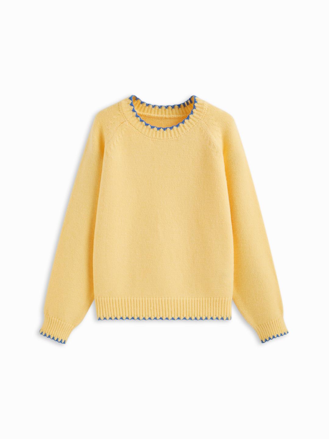 Knit Round Neckline Contrasting Binding Oversized Long Sleeve Top