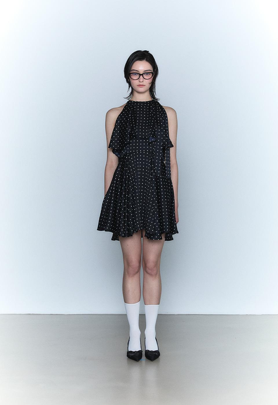 POLKA DOT HALTER DRESS (BLACK)