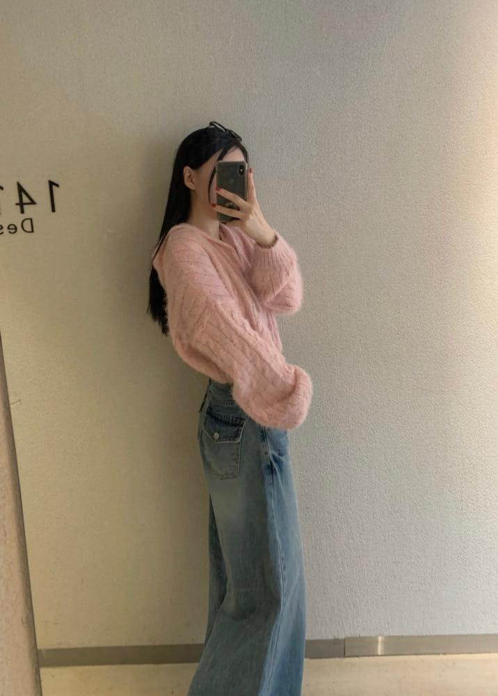 [바이베이지] 다브 부클 소프트 니트 후드 집업