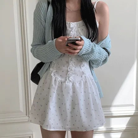 [여행코디추천💙]  하늘 플라워 레이스 나시 원피스