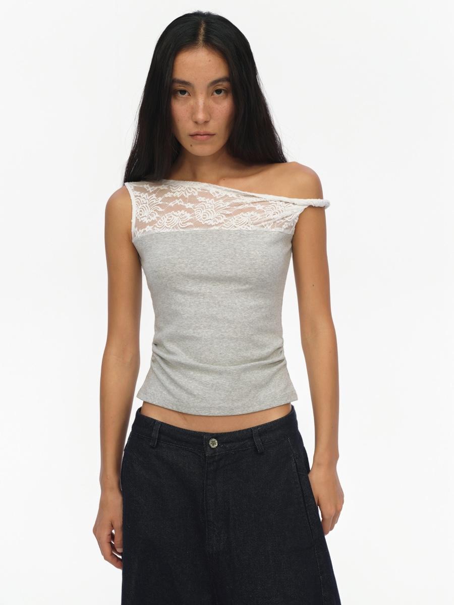 OINIMI Off-shoulder Lace Tank Top
