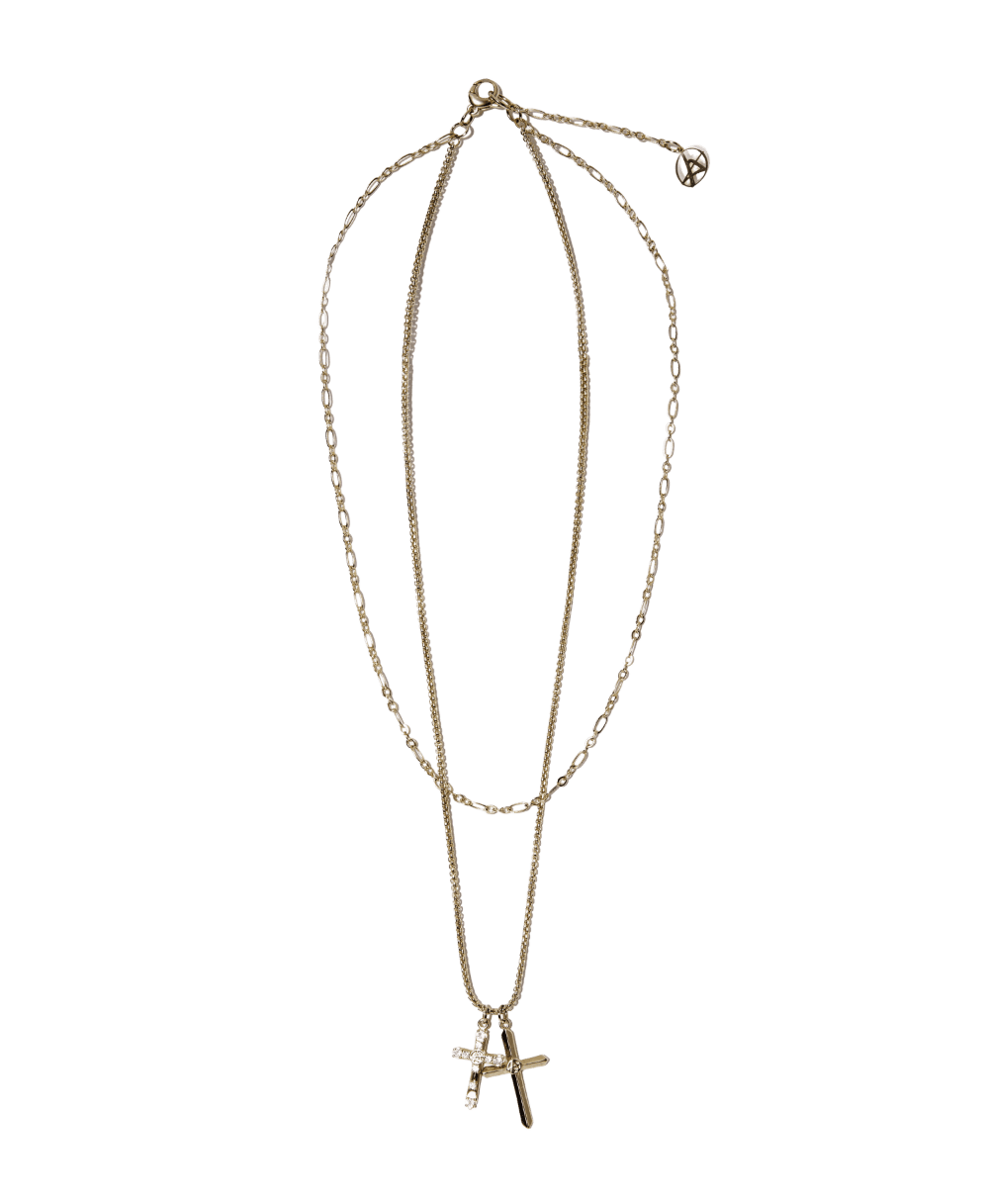 DOUBLE CROSS LAYERED NECKLACE GOLD (WA303)
