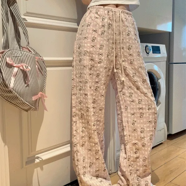 리본 곰돌이 잠옷바지 파자마바지 커플바지 홈웨어바지