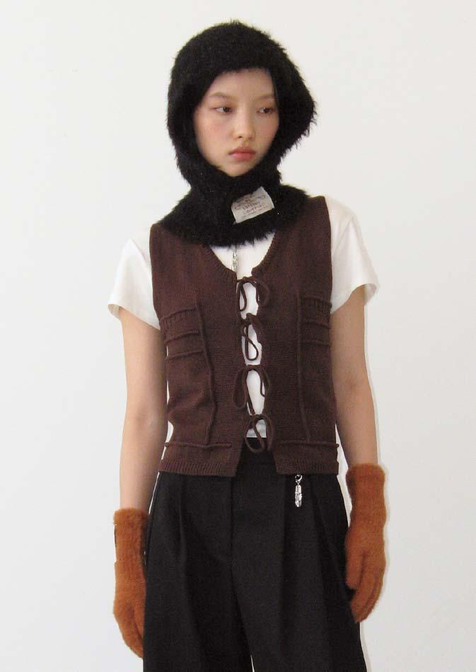 lotsyou_Little Flower Knit Vest Brown