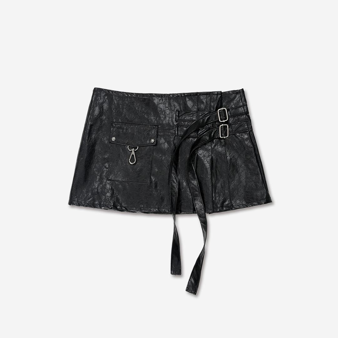 PLEATES WRAP SKIRT [BLACK]