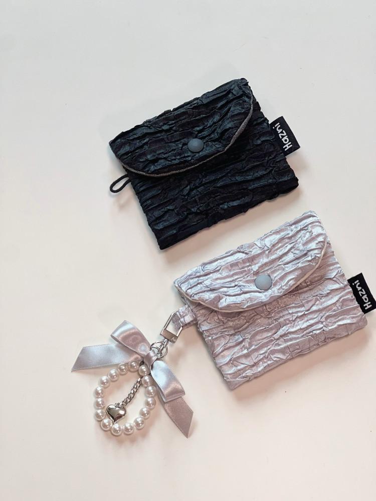 Hazni 블랙 실버 링클 패브릭 카드지갑