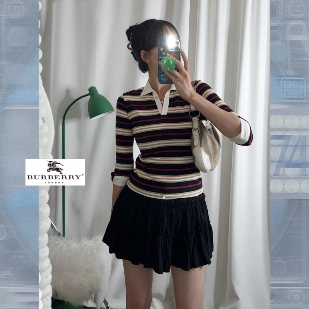 [중고] 버버리 스트라이프 슬림핏 카라 티셔츠