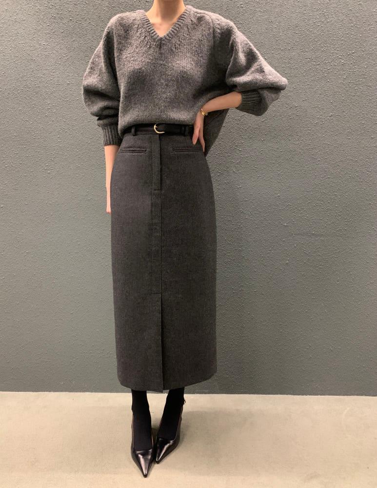 헤링본 포켓 롱 스커트