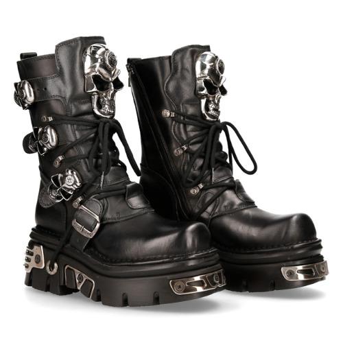 [뉴락] NEW ROCK 메탈릭 M.375-S1 빅스컬해골 4버클 부츠