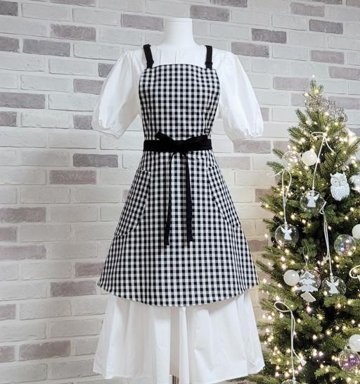 블랙체크 플레어 앞치마 바리스타 네일샵 카페 공방