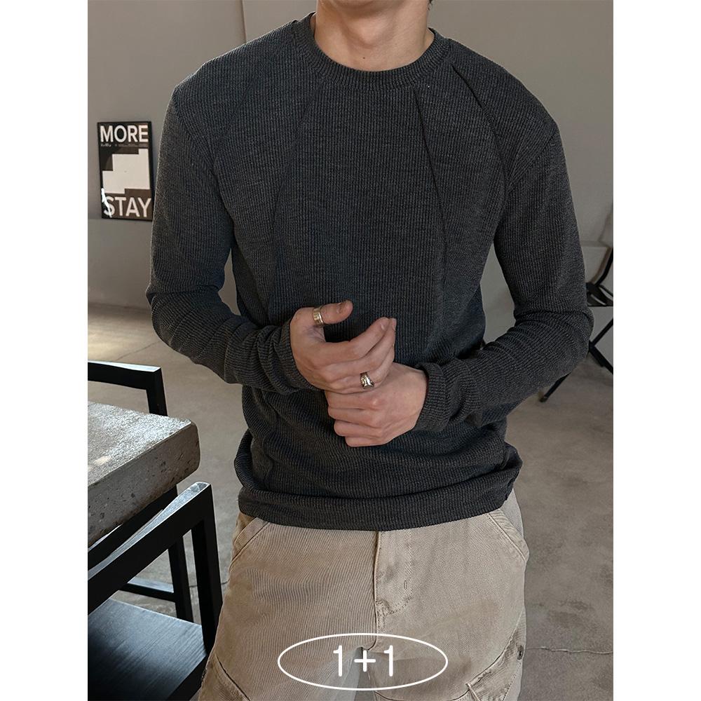 [1+1][MUSCLE FIT] Double shoulder cutting knit sleeves(4color)