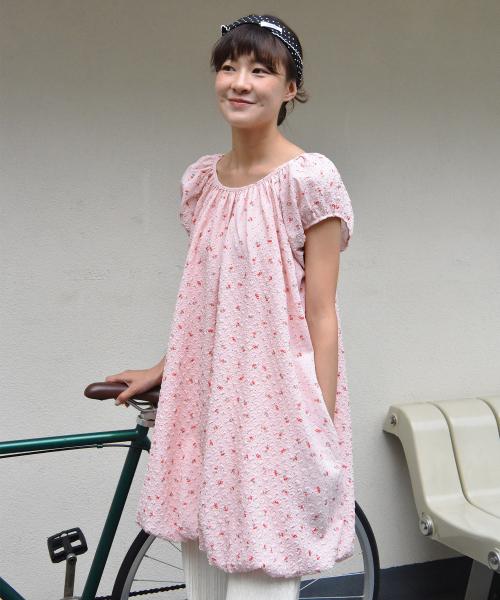 도트 플라워 펌킨 미니 원피스 핑크