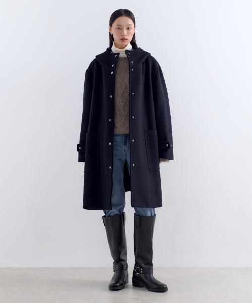 우먼즈 울 블렌드 후디드 코트 [네이비]