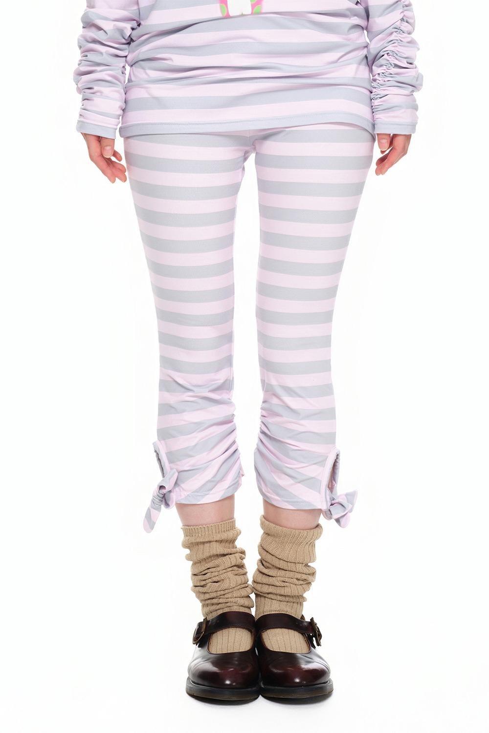 Ribbon-Tie Cropped Leggings_Stripe pink_10.2예약배송