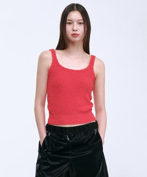 우먼즈 팬시 얀 리브드 니트 슬리브리스 탑 [레드]