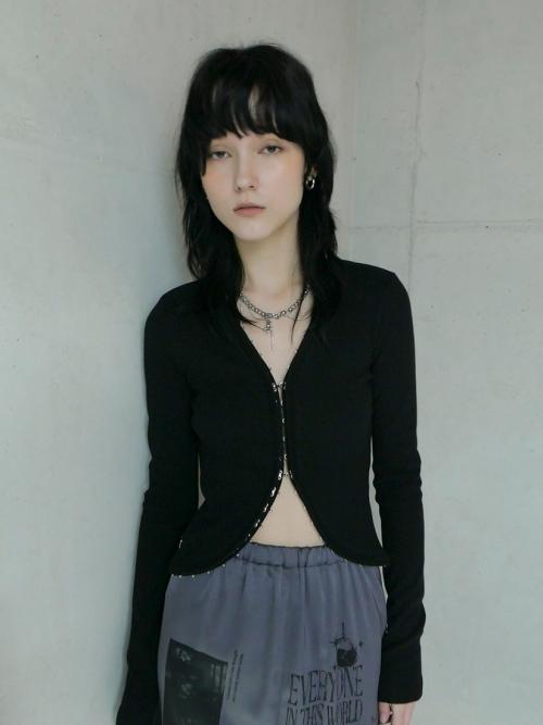 후크 디테일 가디건_블랙