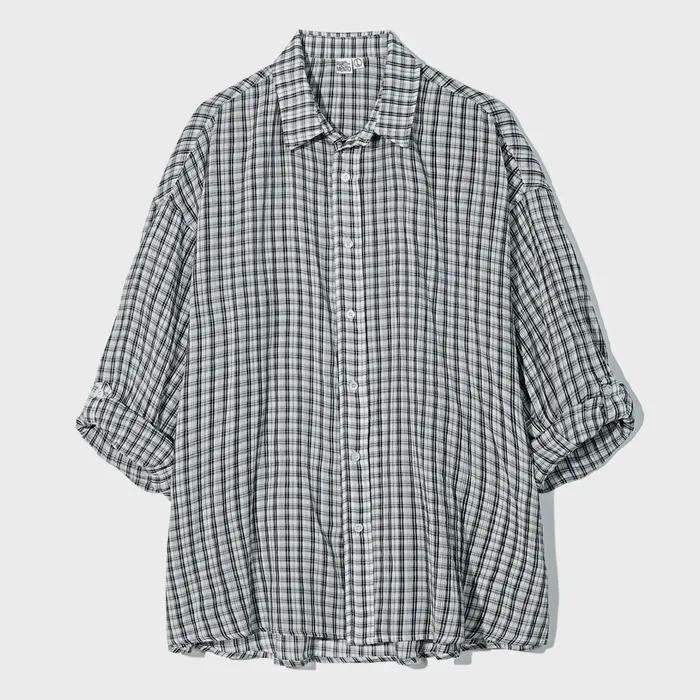 Sheer Check Roll Up Shirts Gray
