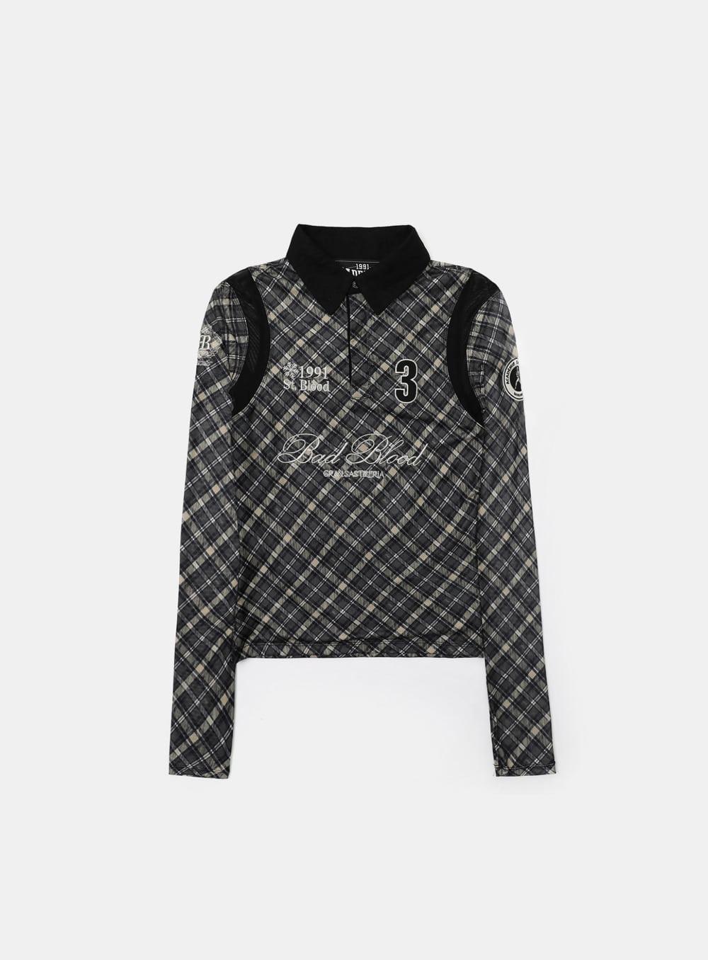 [w-tee25-041] Saint Blood Rugby Shirt Slim Fit - Check Black