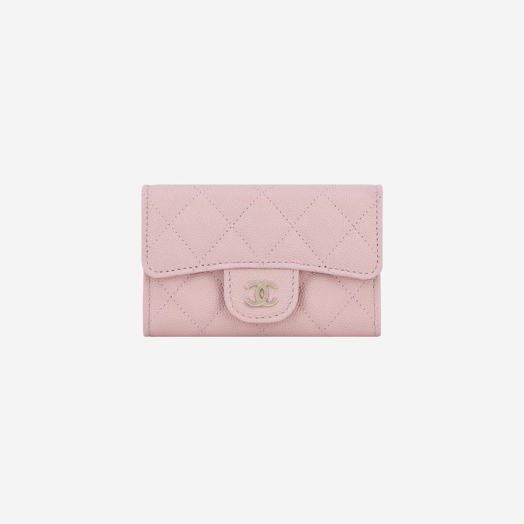 Chanel Classic Card Holder Grained Shiny Calfskin & Gold Light Pink