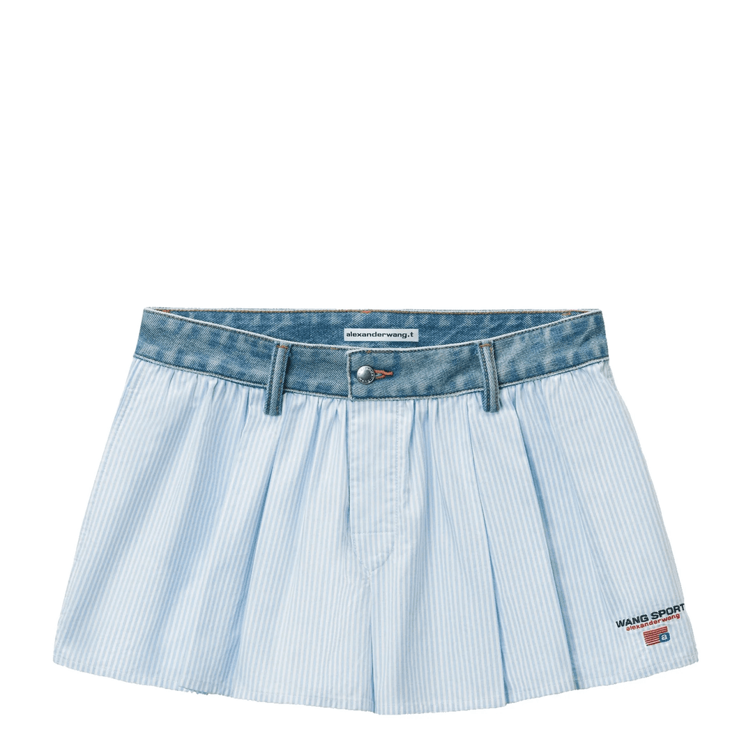 Cotton Oxford Boxer-Style Shorts With Denim Waistband