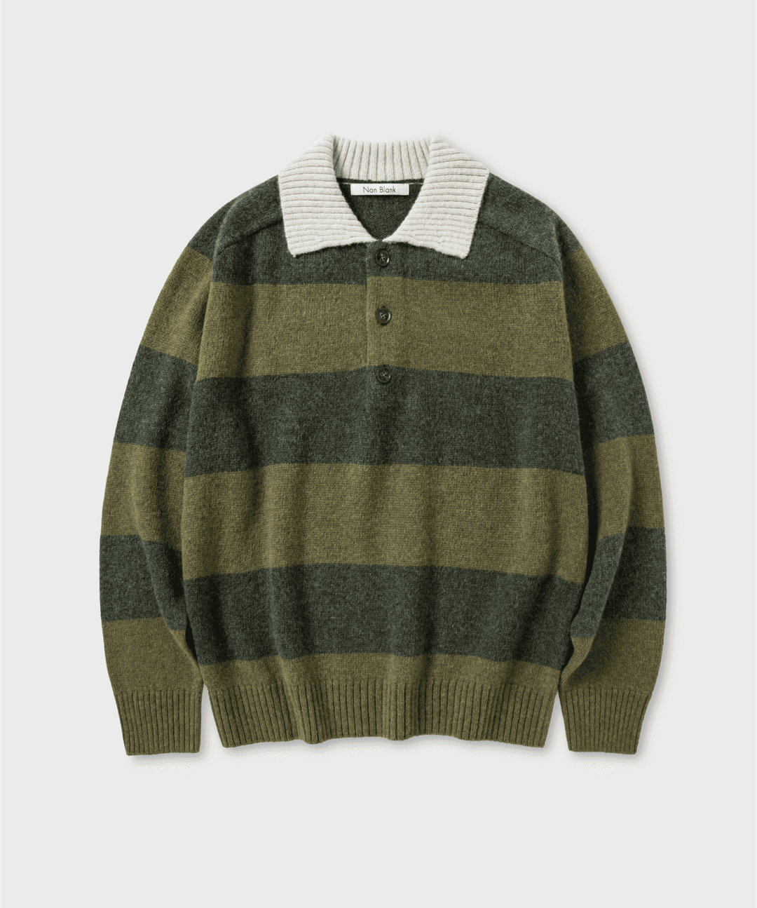 스트라이프 울 칼라 니트_KHAKI