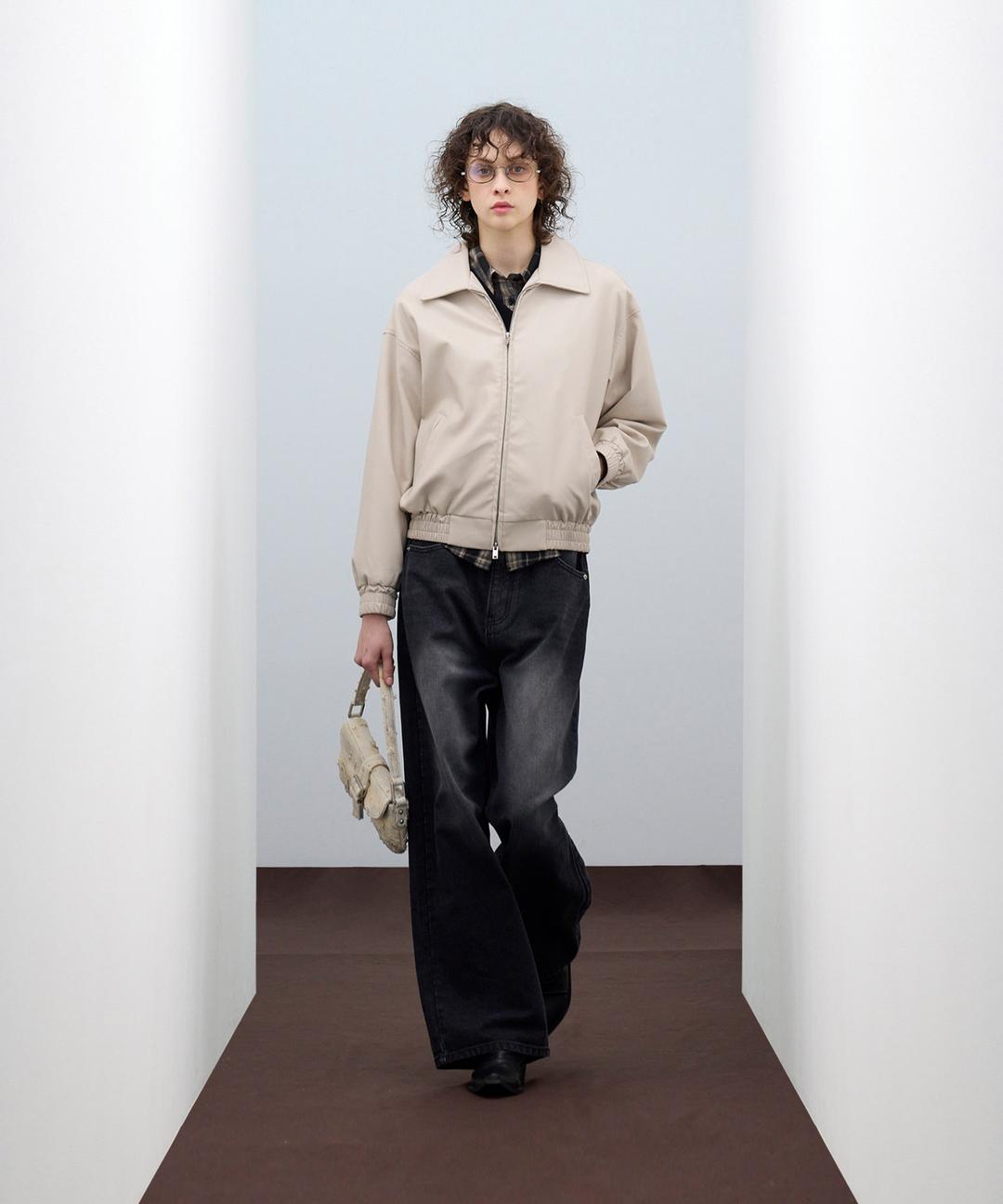 85-VIVA034 Century Collar Leather Crop Blouson Jacket Ivory