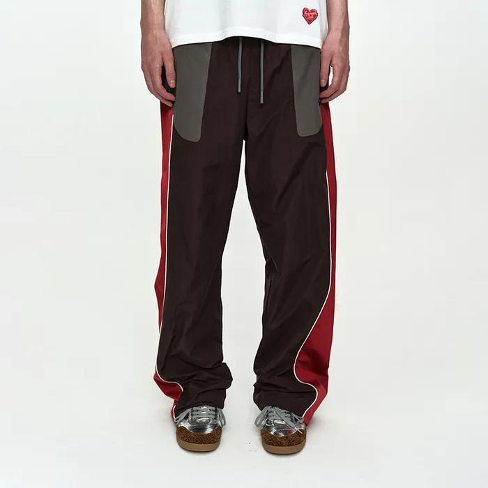UNISEX COLOR BLOCK NYLON TRACK PANTS apa876u(RED/BROWN)