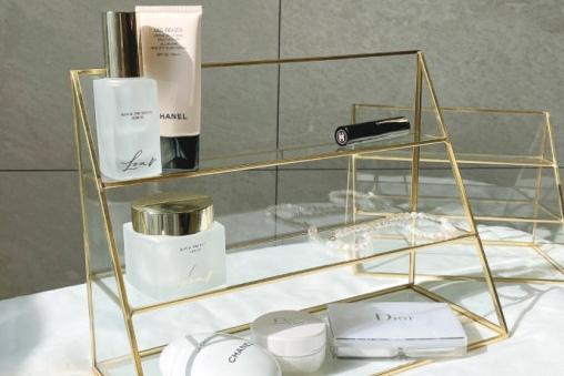 골드 화장품 향수 악세사리 정리대 3단 유리선반 3size