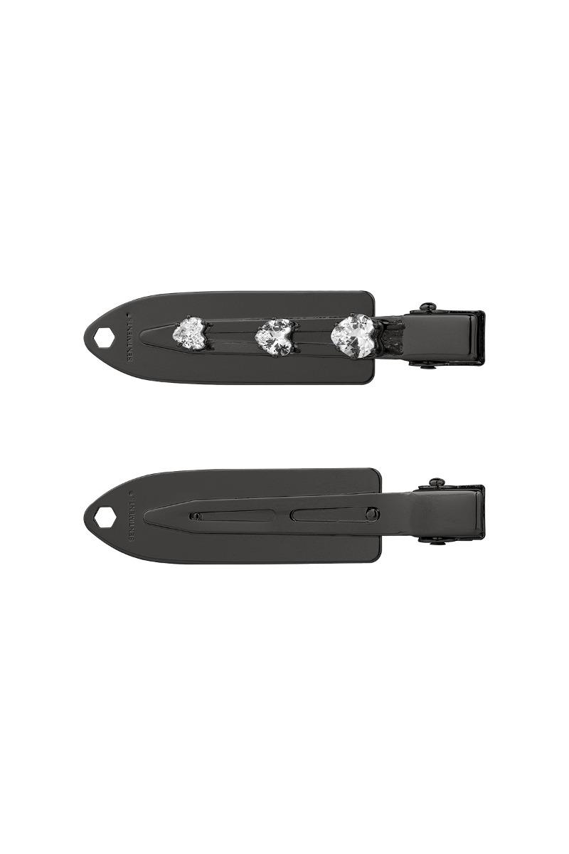 NO.544 [BLACK] SURFBOARD CRYSTAL HEART HAIR PIN 2SET