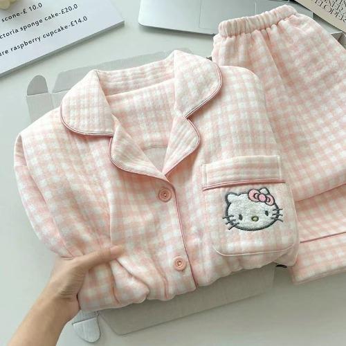 3color 파스텔 체크 키티 파자마 누빔 수면 잠옷