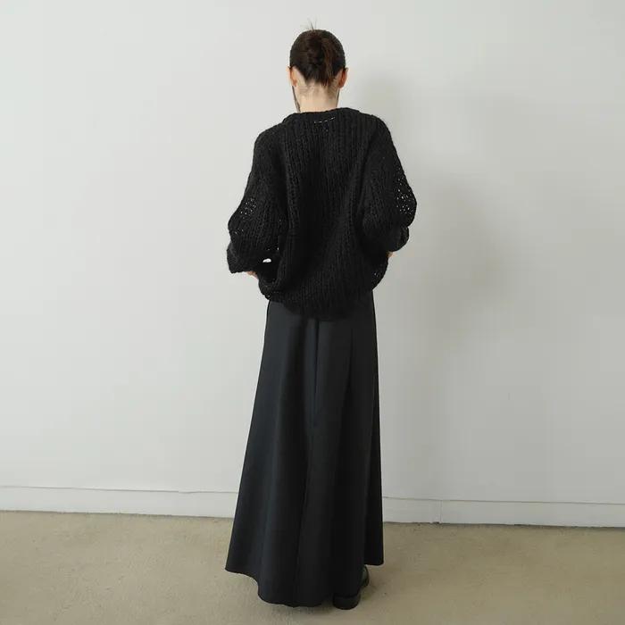 WOOL LONG SLIT SKIRT, BLACK