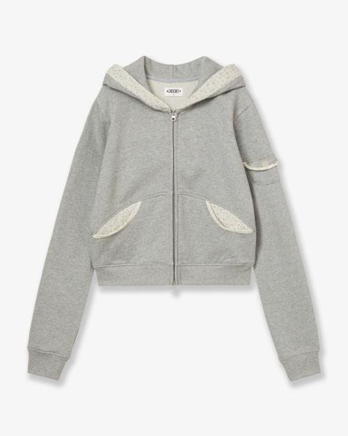 ROUND POCKET HOODIE ZIP UP [MELANGE GREY]