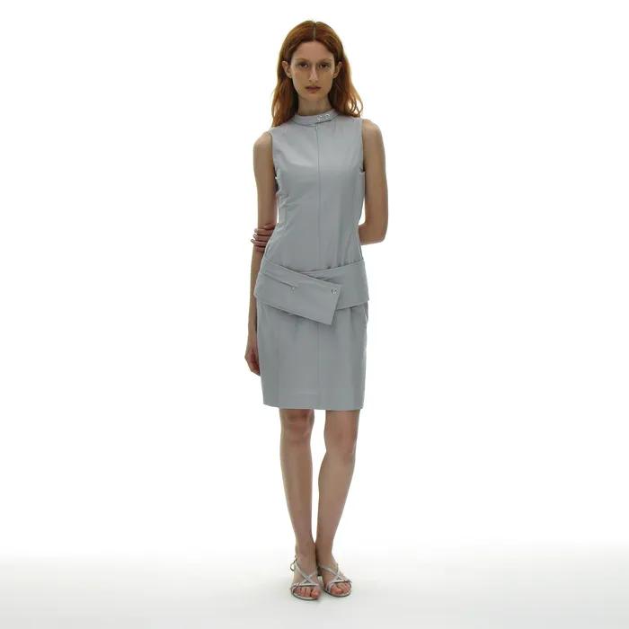 MINIMAL BELTED DRESS_LIGHT GREY