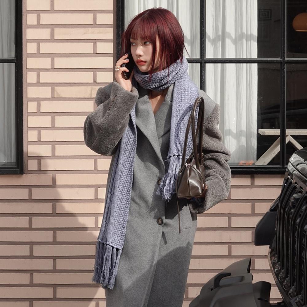 [소담 착용] 케이블 프린지 머플러 [블루]