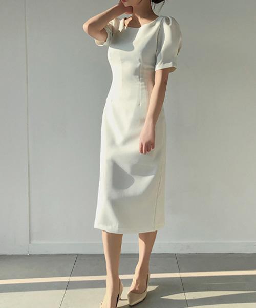 [무배/브라이덜샤워/피로연]튤립 하객 스퀘어넥 퍼프 롱 원피스 (화이트/블랙/핑크)