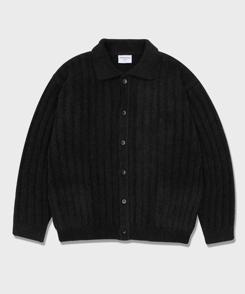 오버사이즈 헤비 부클 카라 니트 가디건 블랙