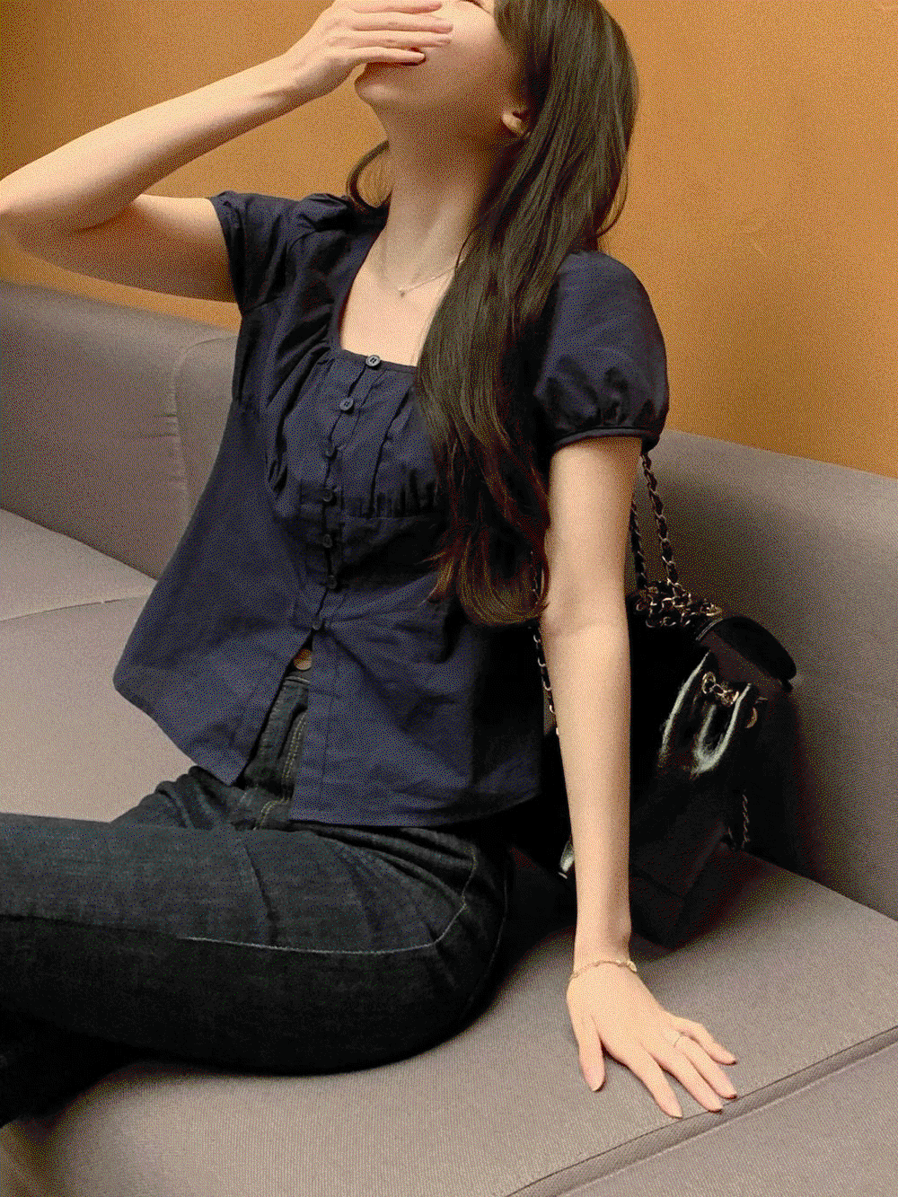 Smore square neck half-sleeve blouse (2 color)