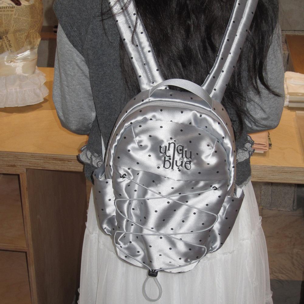 [해외]새틴 도트 무늬 스트링 수납 미니 가방 백팩