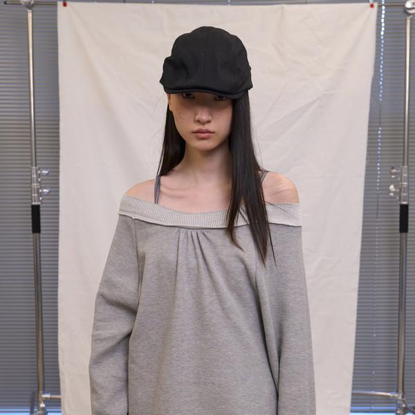 Off Shoulder String Sweatshirt (Melange)