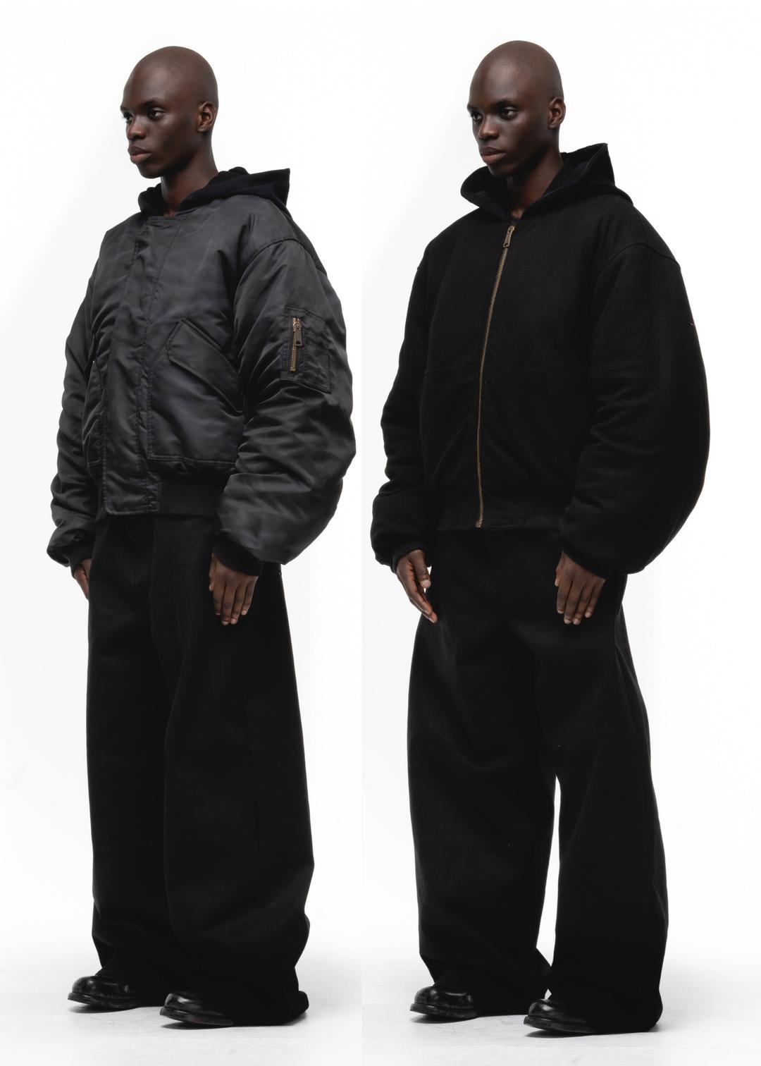 BASIC REVERSIBLE WAFFLE BOMBER BLACK - SMALL