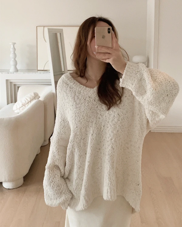 [무료배송]봉봉 뽀샤시 브이넥 여리핏 부클 팝콘 니트 3color