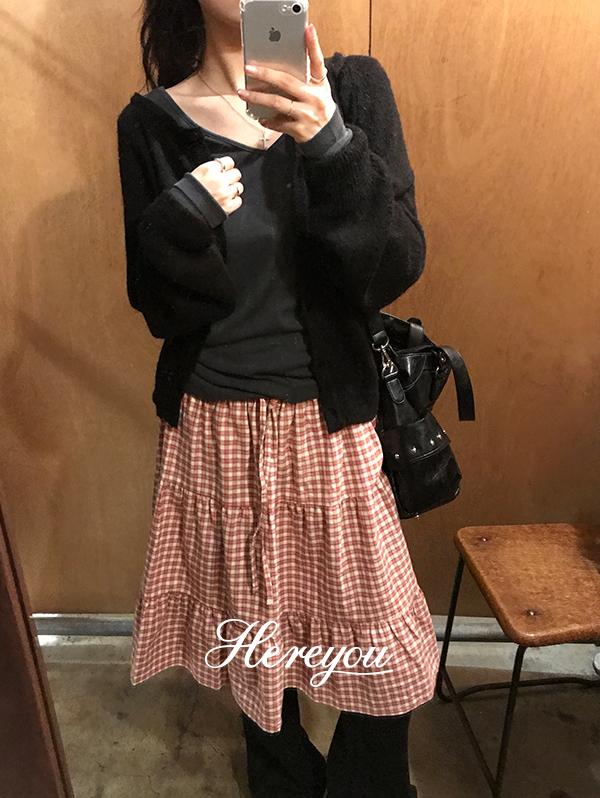 유리에 봄스커트🌸[here you/롱&미디] 모먼트 체크 캉캉 skirt - 3color (체크스커트/캉캉스커트/피크닉룩/여행룩/데일리/러블리/밴딩)
