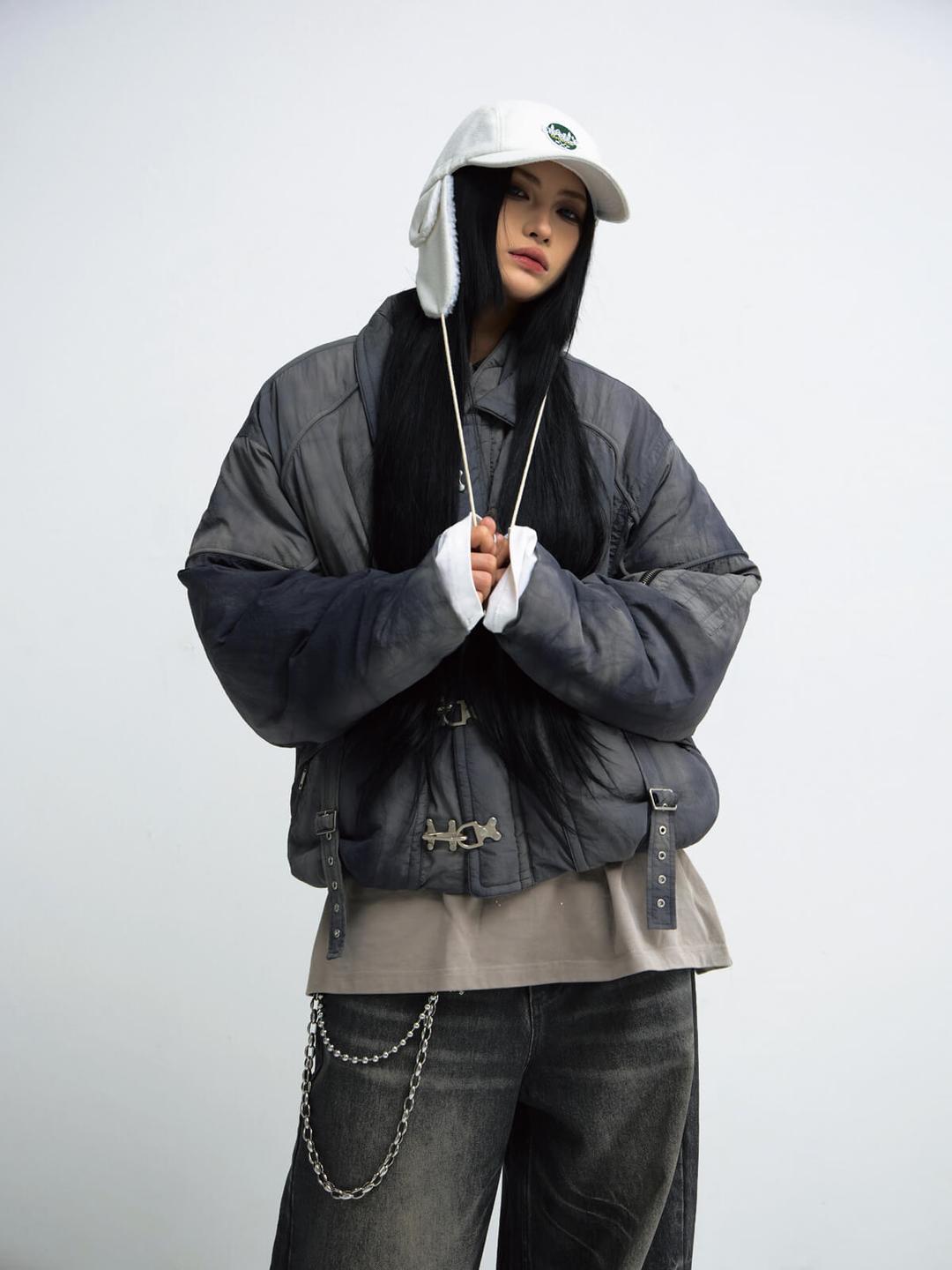 PeopleStyle Tie-Dyed Gradient Button Cotton Jacket
