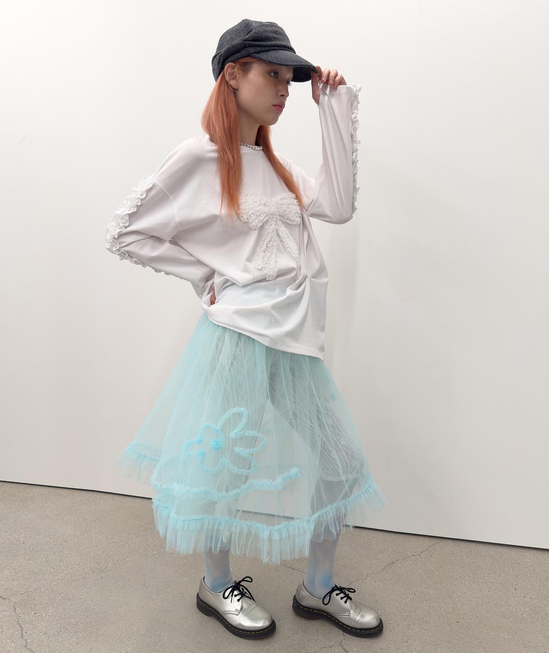 Mesh Layered Ruffle Skirt [Blue]