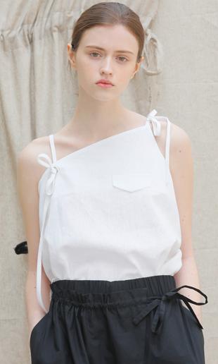 unbalanced ribbon linen top (white)