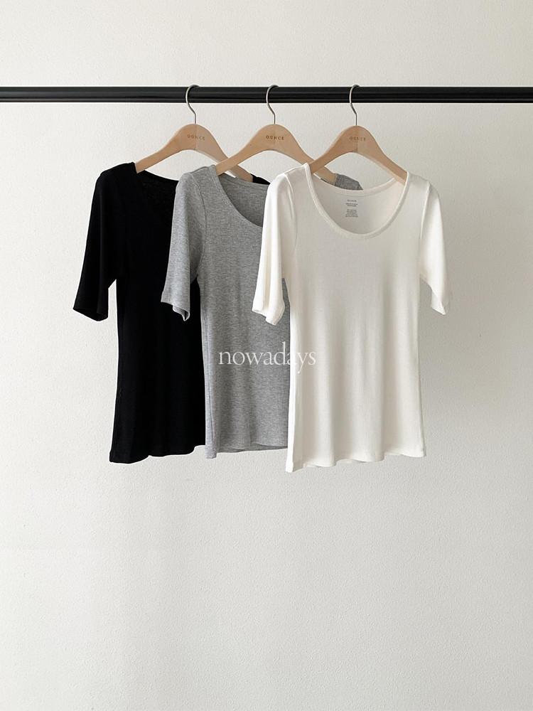 OUNCE 온스 스쿱 유넥 티셔츠 반팔 골지 데일리 t (3col)