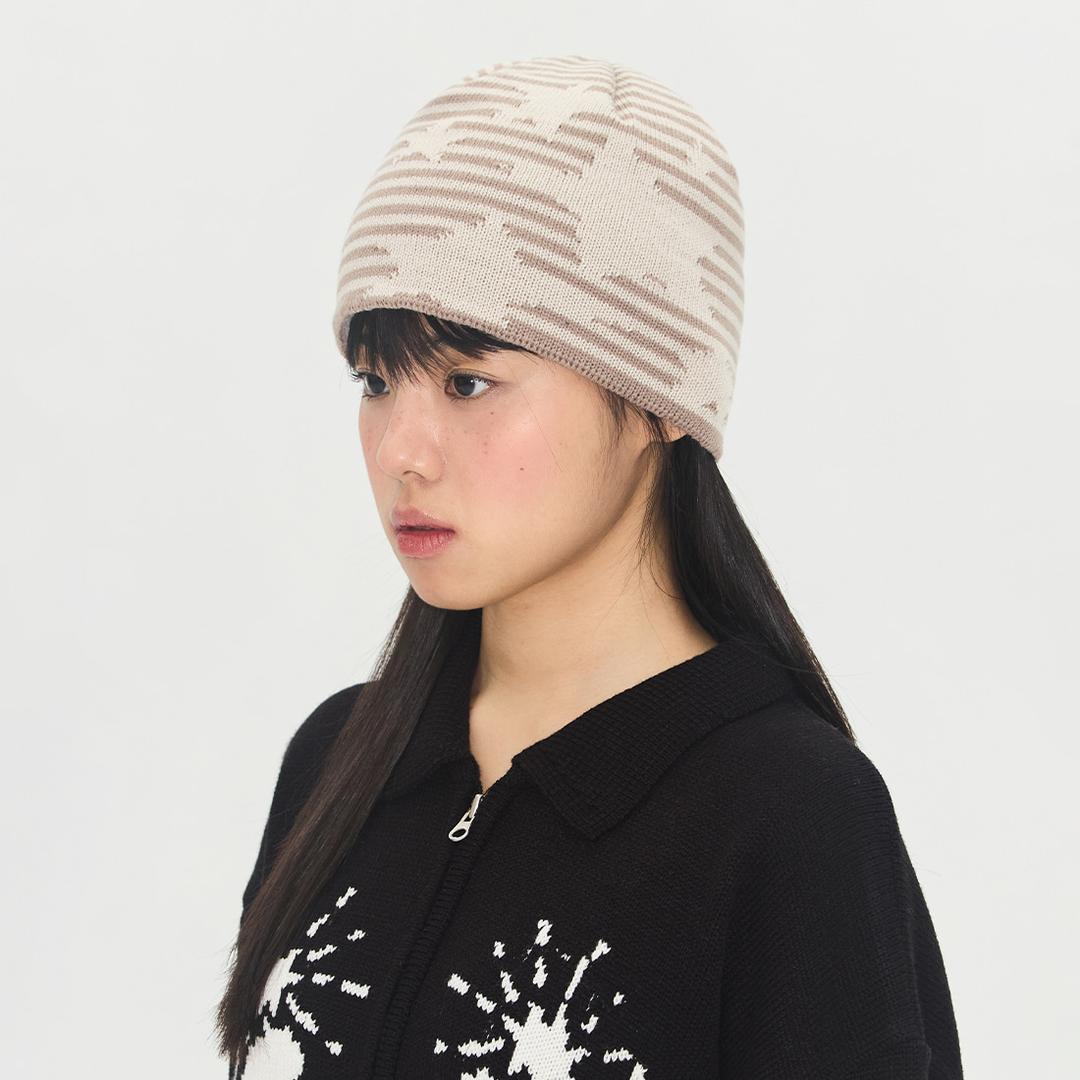 STRIPE STAR BEANIE [BROWN]