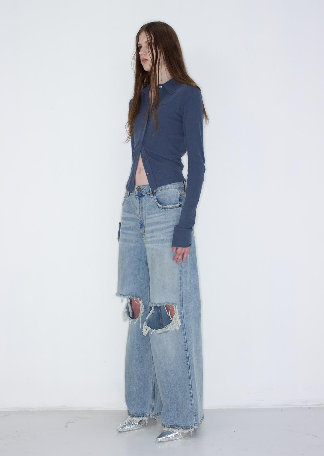 BACK HOLE JERSEY SHIRT BLUE